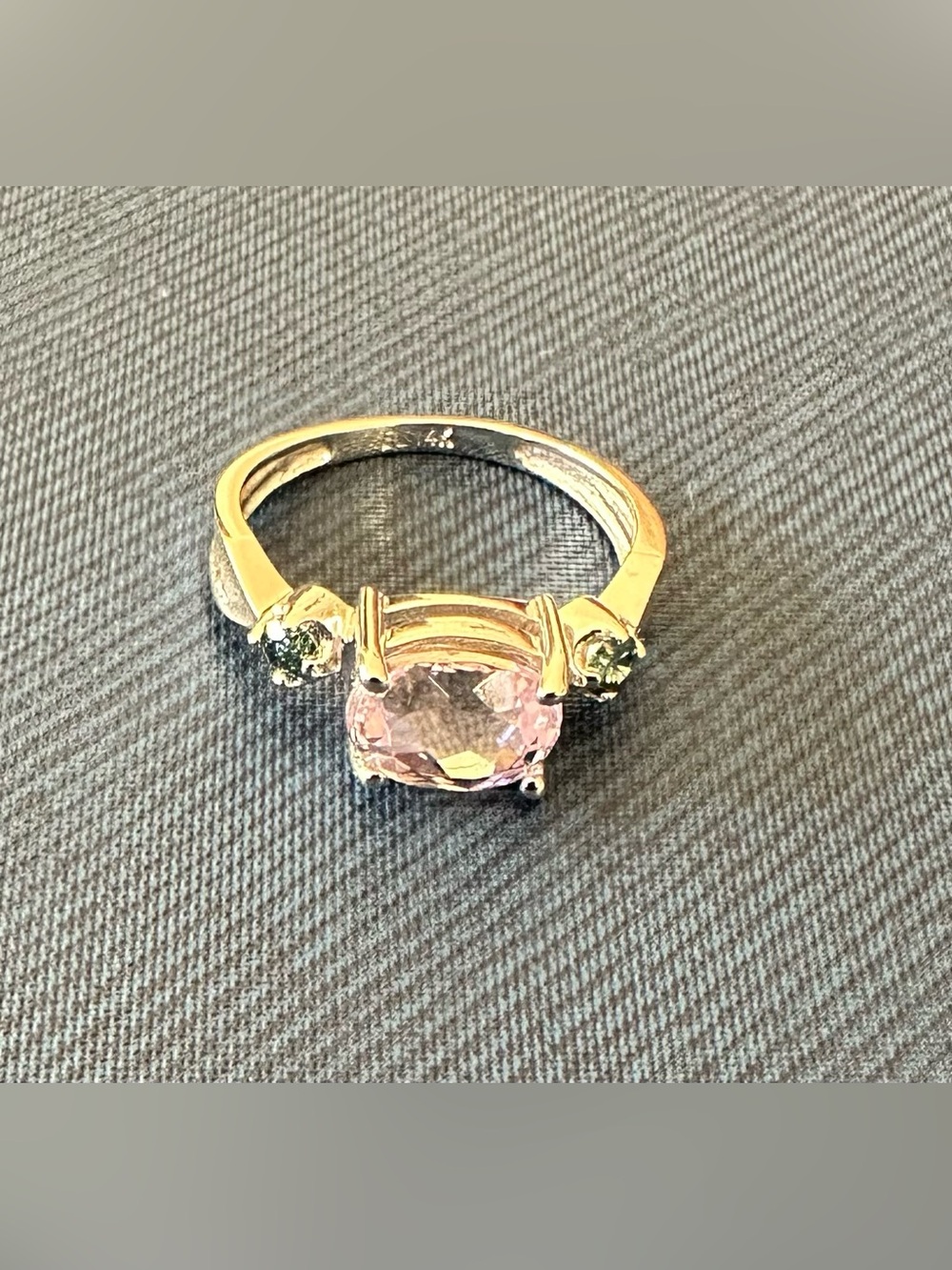 EL 14K Gold Blush Pink Morganite Genuine Green Diamond Ring Sz 5 (2.2g)